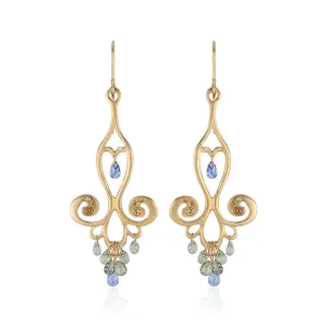 18k Yellow Gold Chandelier Earrings with Blue Sapphire Teardrops and Canary Diamonds
