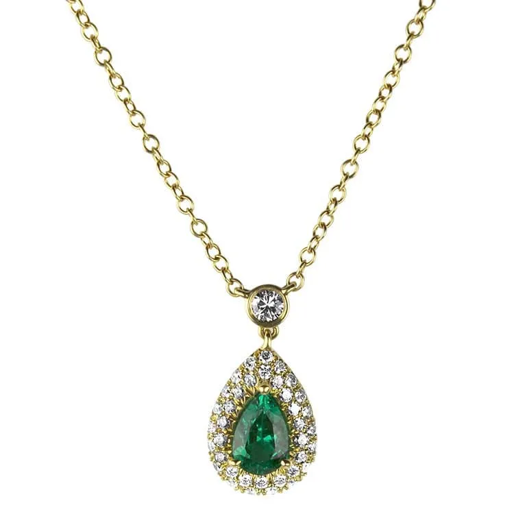 18k Yellow Gold Emerald and Diamond Necklace