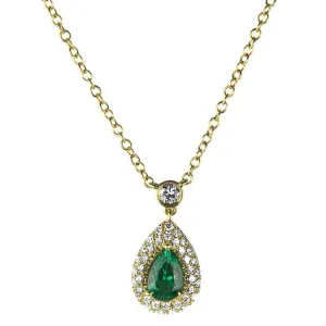18k Yellow Gold Emerald and Diamond Necklace