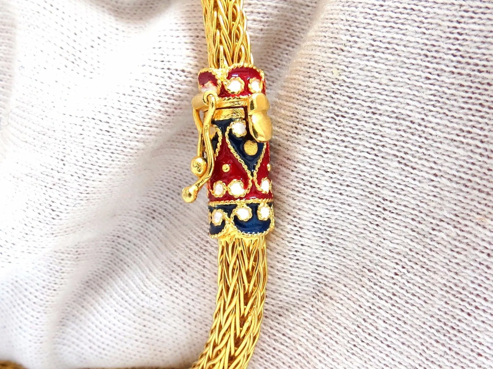 18kt Sailor's Knot Enameled Weave Necklace Long Bolo Tassel Deco 132 grams