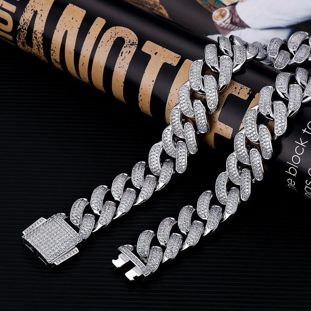 18mm Iced Out Cuban Link Chain White Gold Plated
