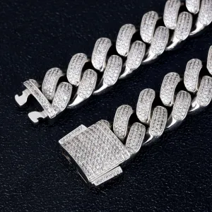18mm Iced Out Cuban Link Chain White Gold Plated
