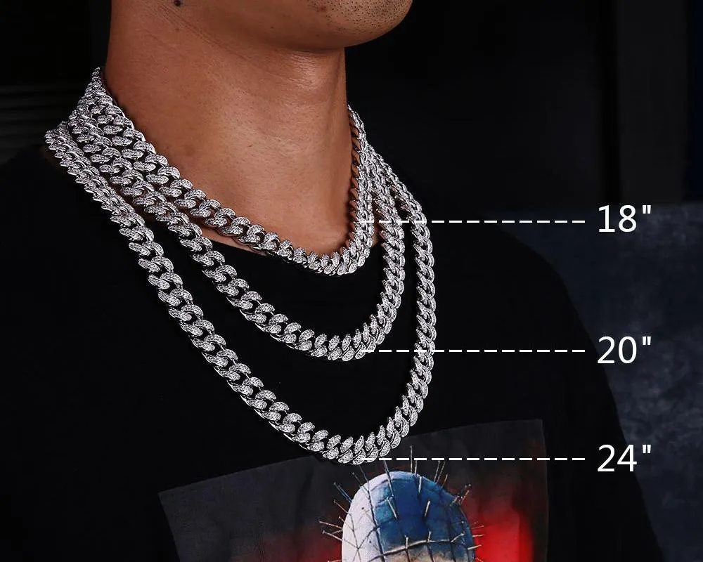 18mm Iced Out Cuban Link Chain White Gold Plated