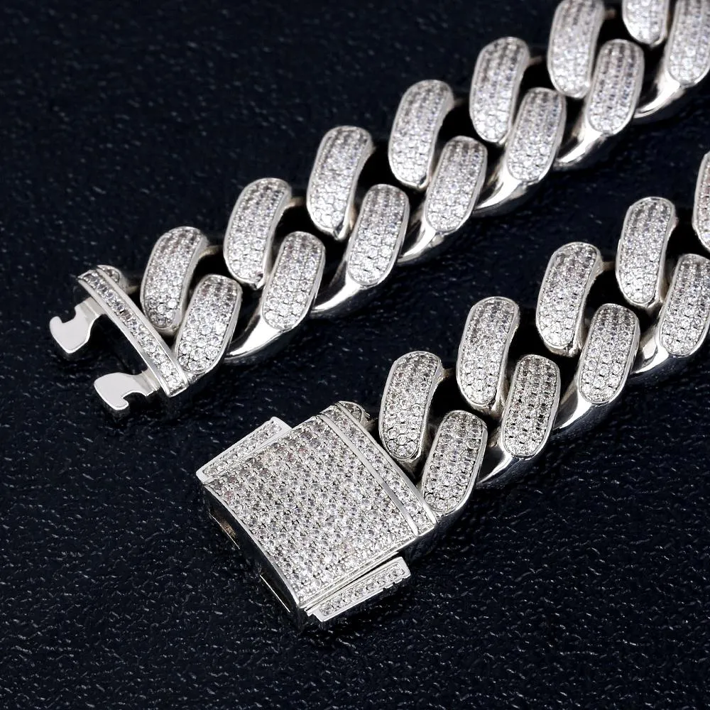 18mm Iced Out Cuban Link Chain White Gold Plated