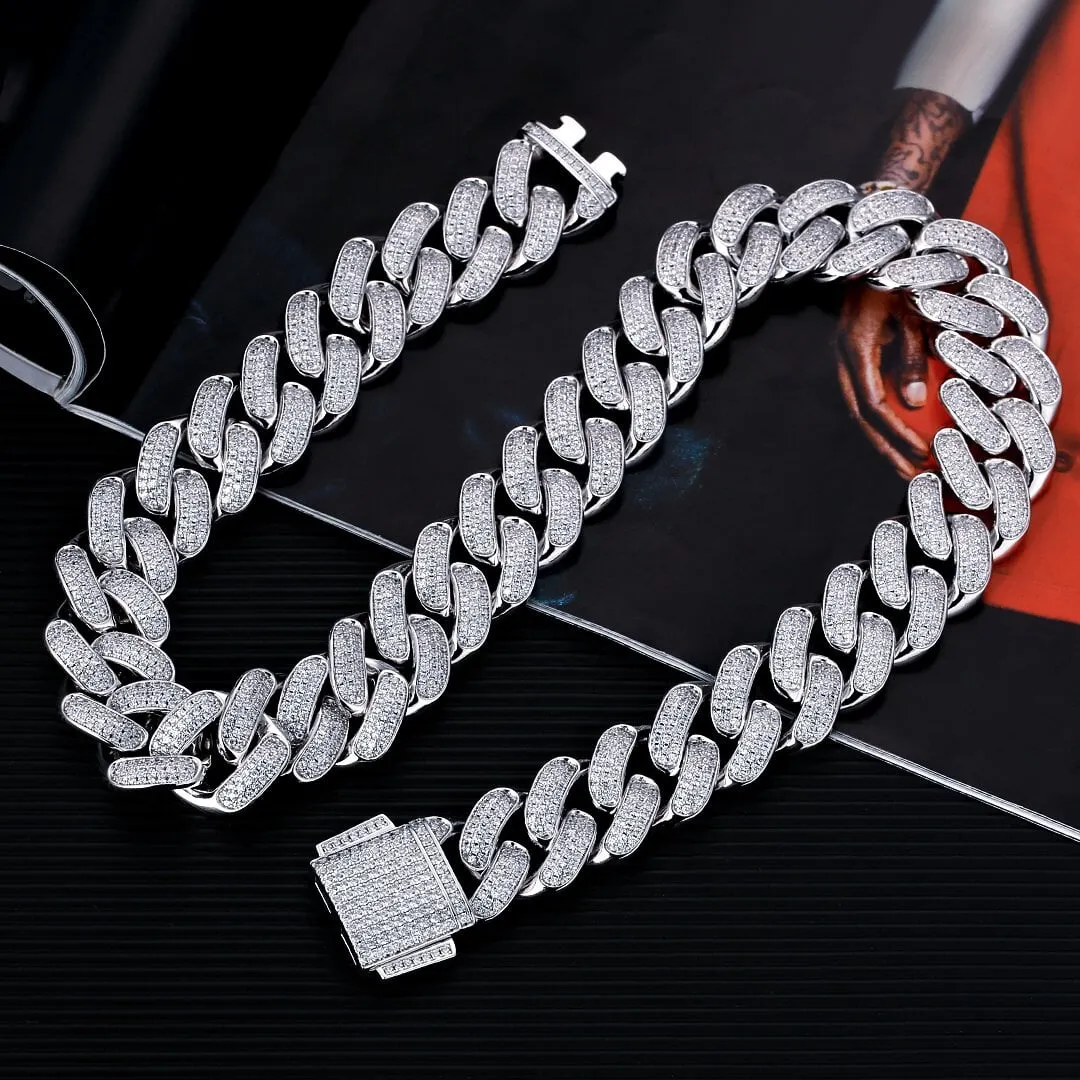 18mm Iced Out Cuban Link Chain White Gold Plated