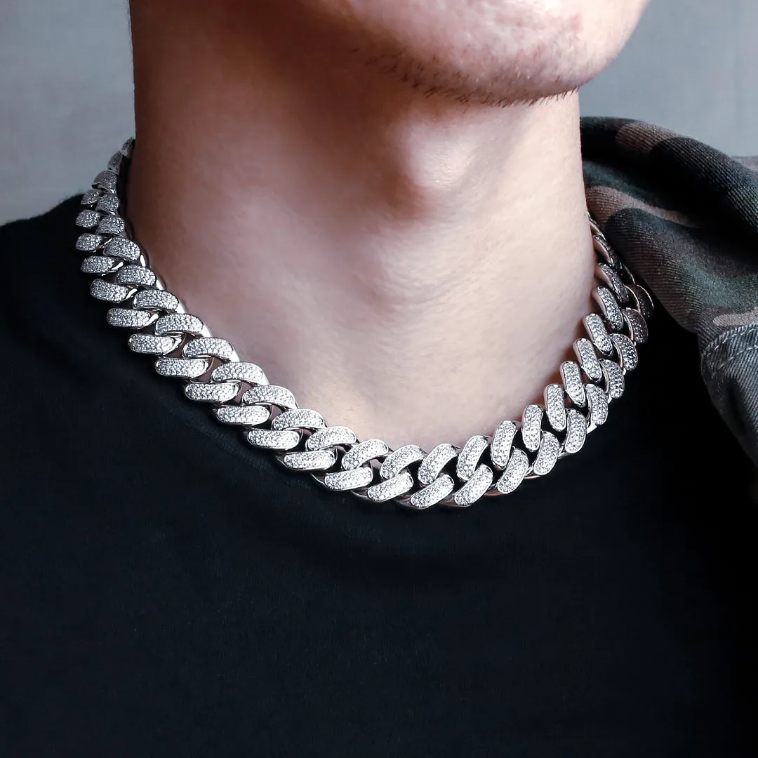 18mm Sterling Silver Iced Out Diamond Cuban Link Chain in White Gold KRKC&CO KEEP REAL KEEP CHAMPIO
