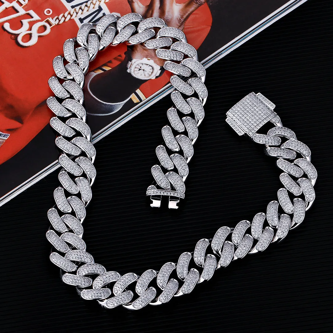 18mm Sterling Silver Iced Out Diamond Cuban Link Chain in White Gold KRKC&CO KEEP REAL KEEP CHAMPIO