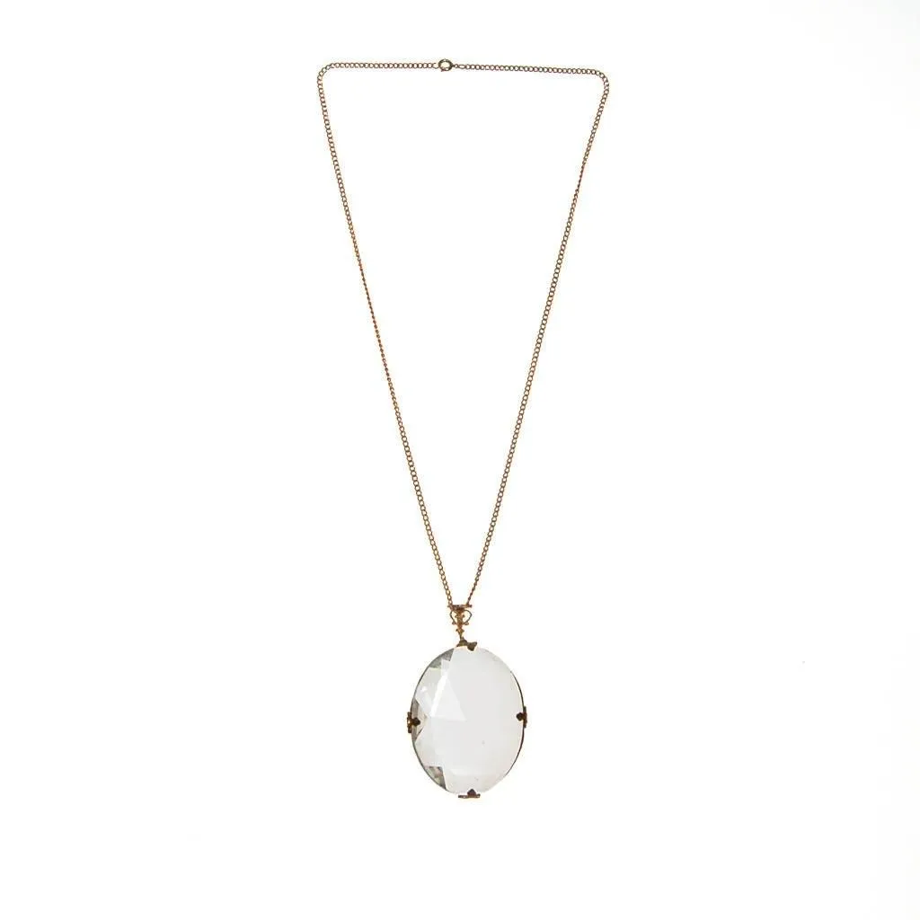 1940s Crystal Pendant Looking Glass Statement Necklace