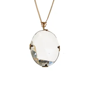 1940s Crystal Pendant Looking Glass Statement Necklace
