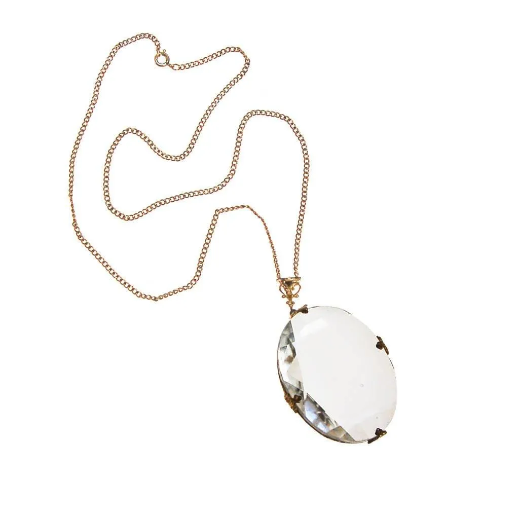 1940s Crystal Pendant Looking Glass Statement Necklace