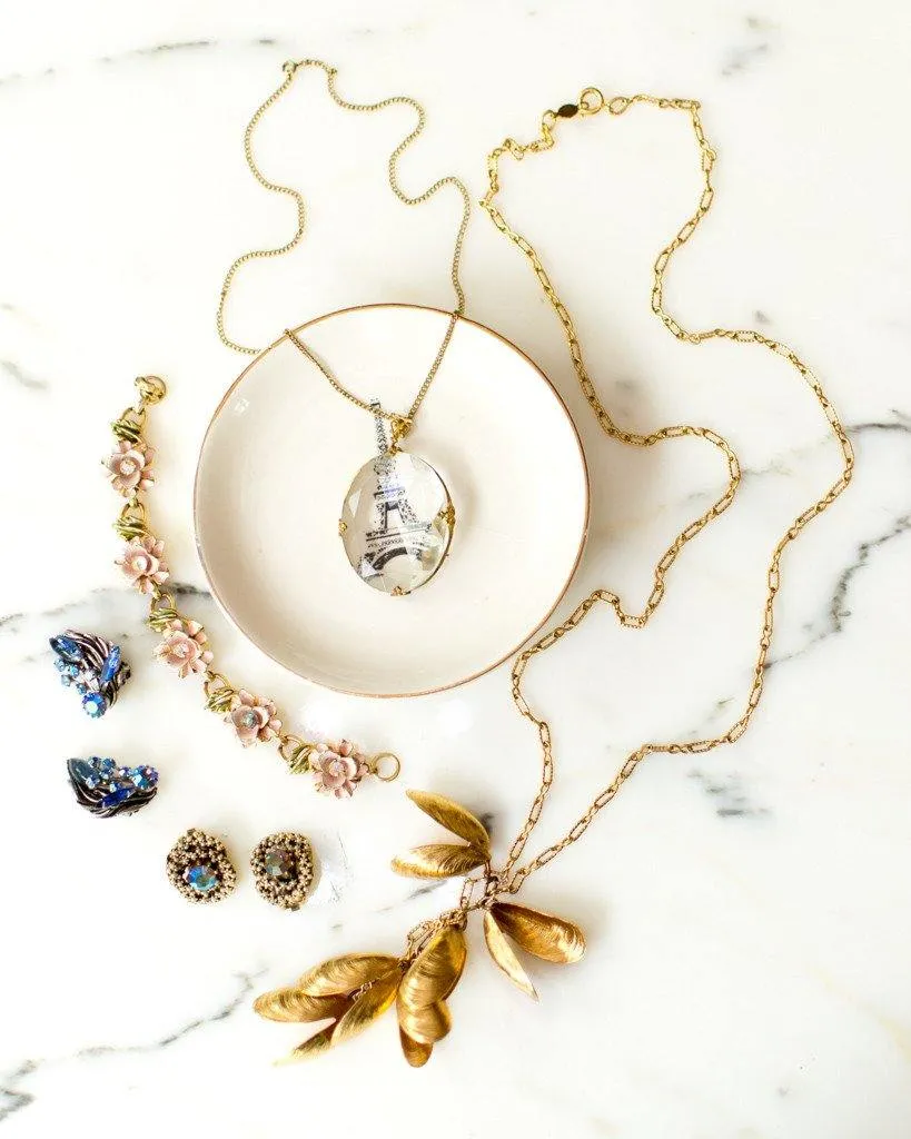 1940s Crystal Pendant Looking Glass Statement Necklace