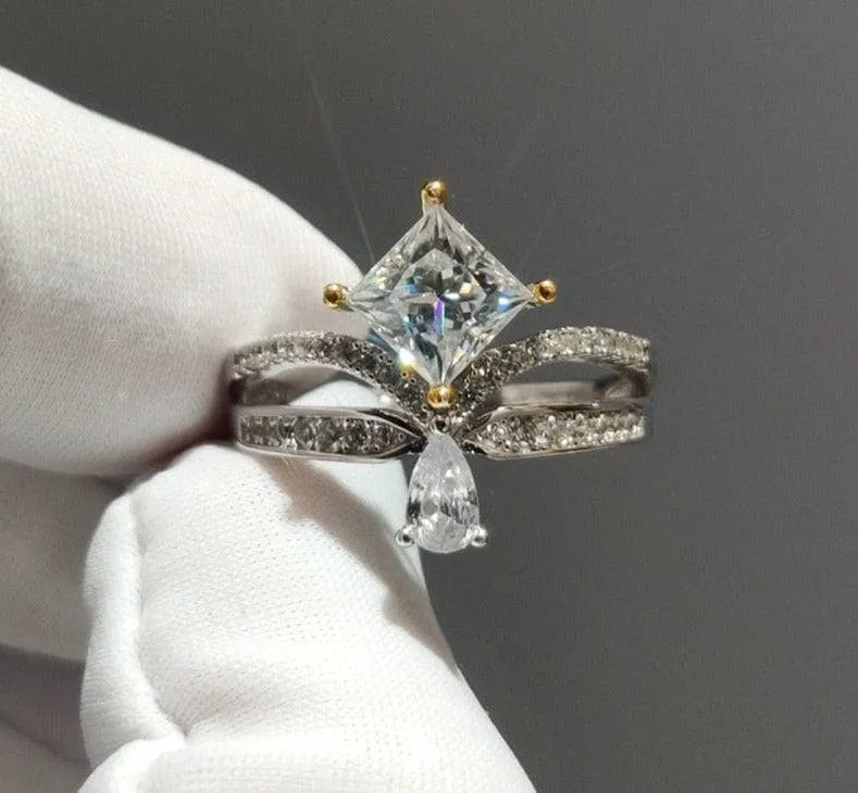 1ct Princess Cut Diamond Cute Water Drop Crown Engagement Ring