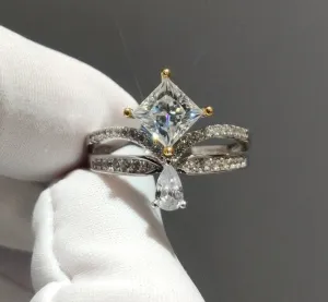 1ct Princess Cut Diamond Cute Water Drop Crown Engagement Ring