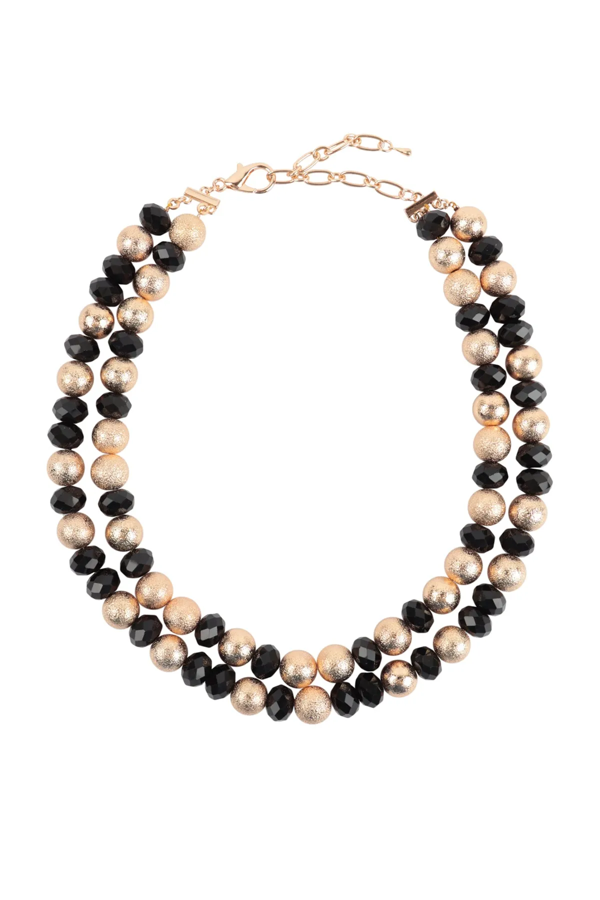 2 LINE TEXTURED CCB AND RONDELLE BEADS NECKLACE