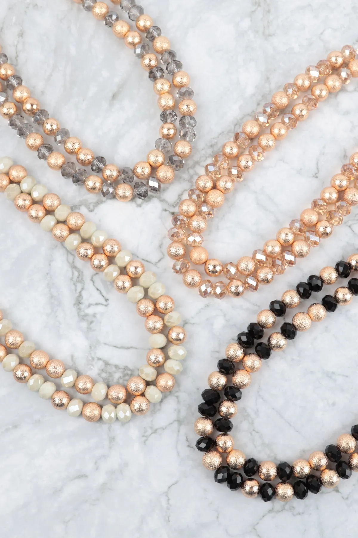 2 LINE TEXTURED CCB AND RONDELLE BEADS NECKLACE