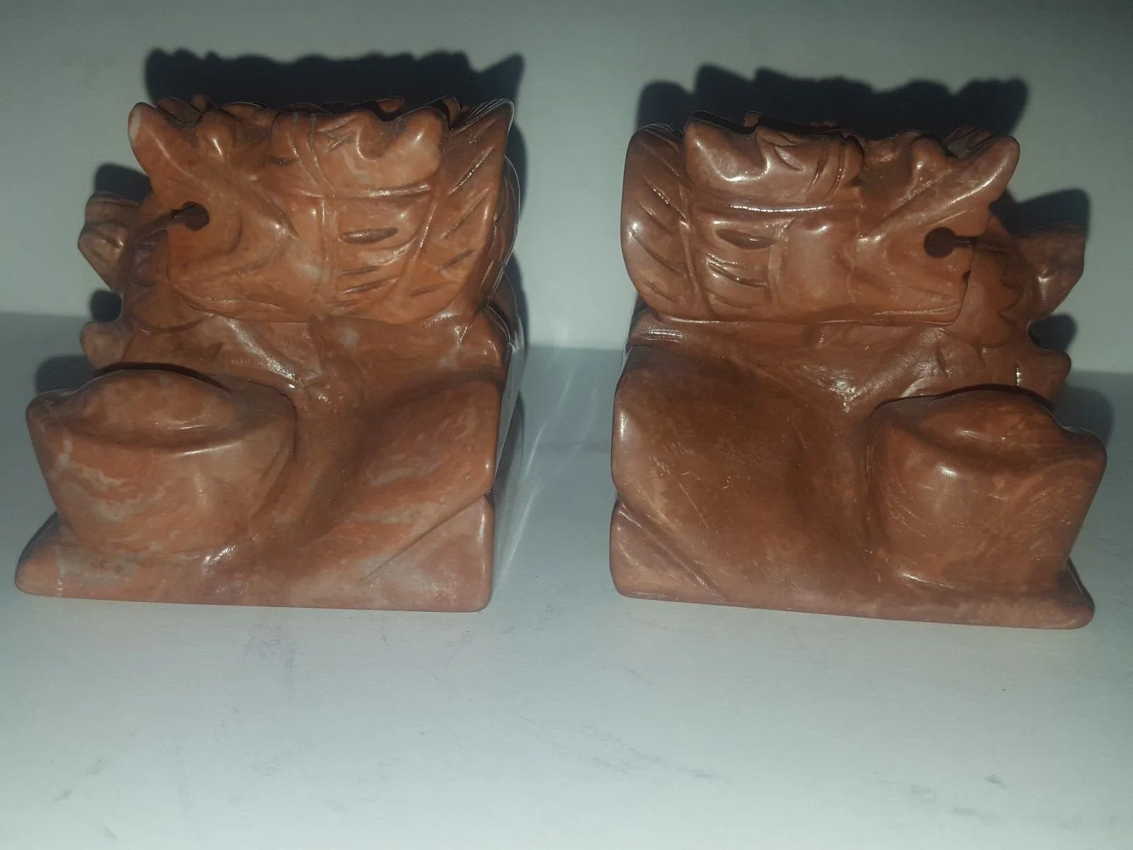 2 pcs Chinese Vintage Genuine Natural Red Jade HandCarved  A Pair of Jade Lion-Dragon Statues