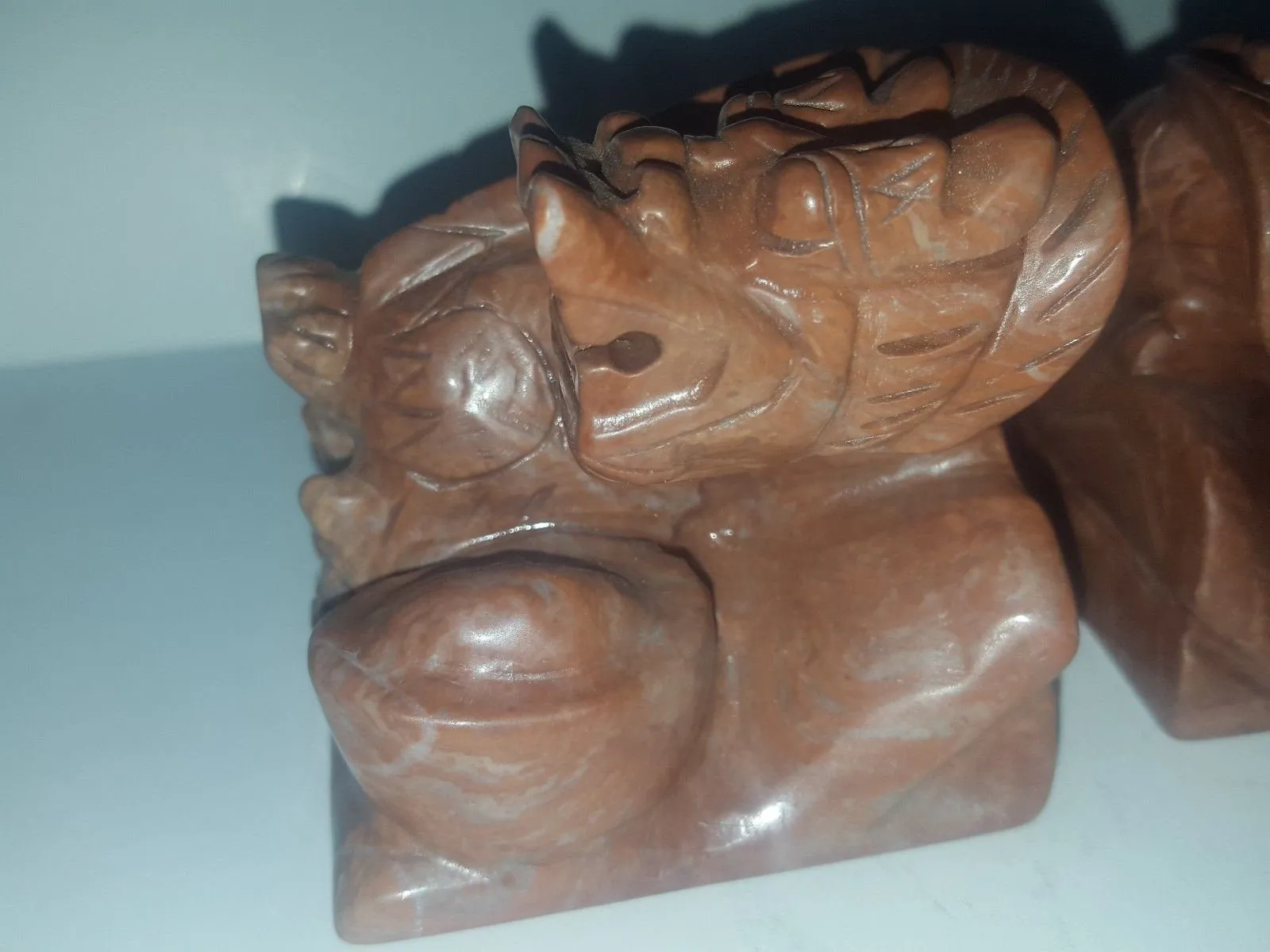 2 pcs Chinese Vintage Genuine Natural Red Jade HandCarved  A Pair of Jade Lion-Dragon Statues