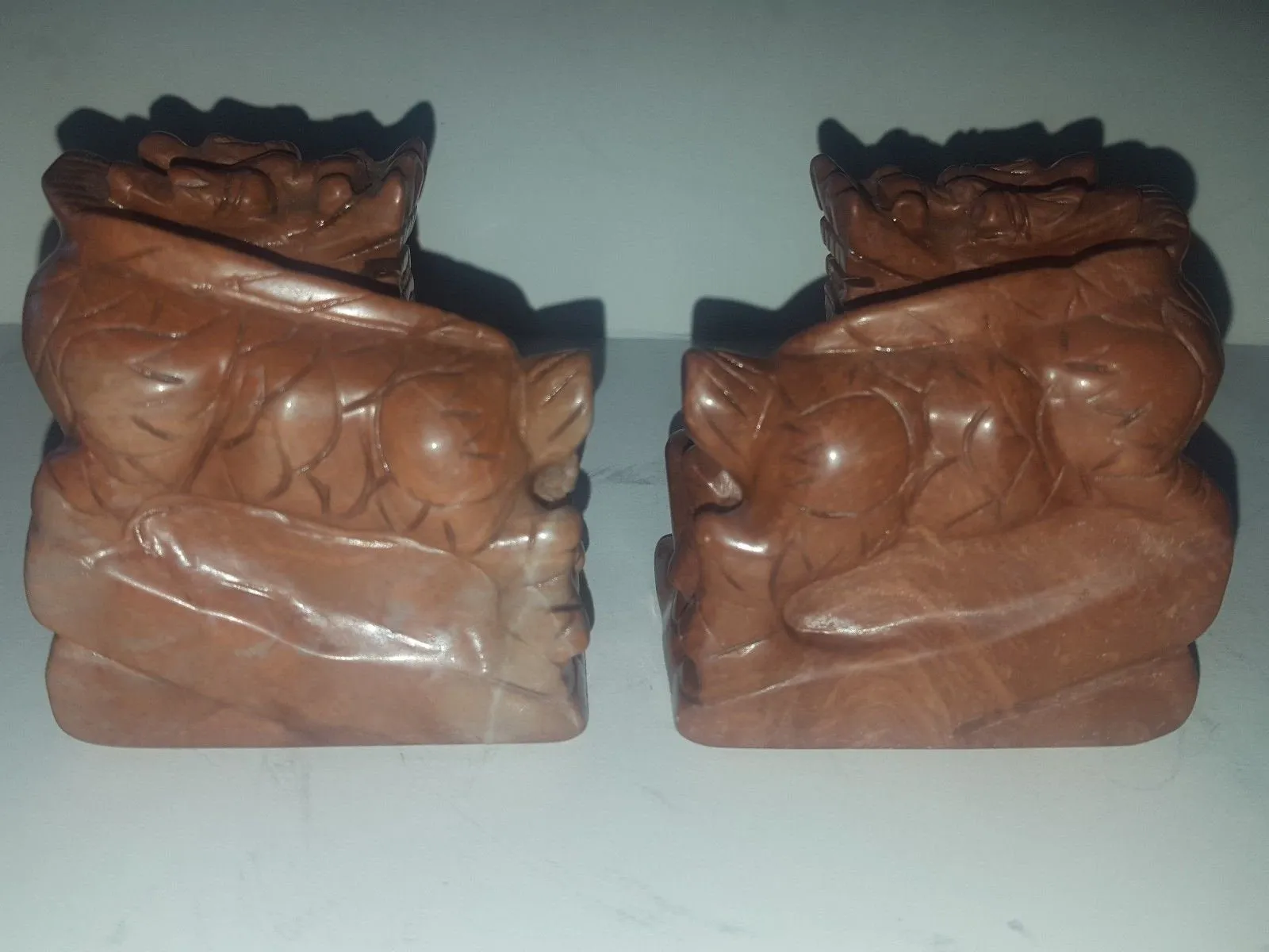 2 pcs Chinese Vintage Genuine Natural Red Jade HandCarved  A Pair of Jade Lion-Dragon Statues