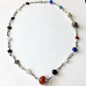 20 inch sterling silver Solar System Necklace, sun, planet, stars- special order