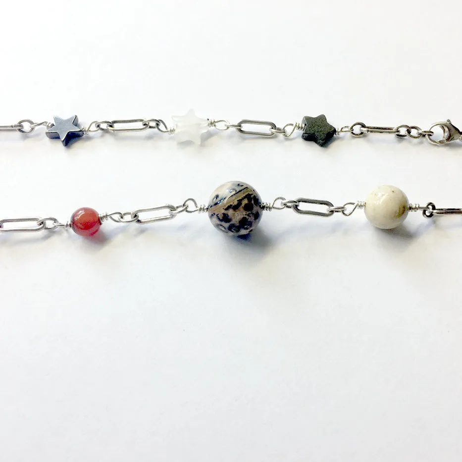 20 inch sterling silver Solar System Necklace, sun, planet, stars- special order