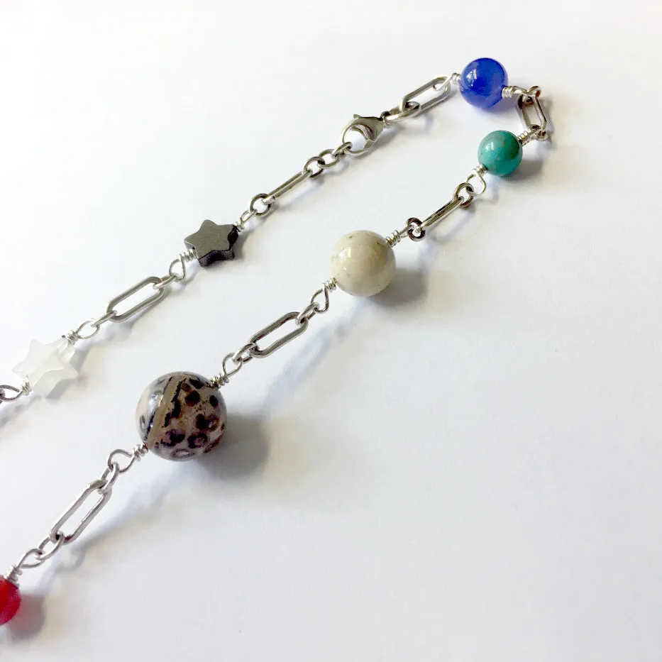 20 inch sterling silver Solar System Necklace, sun, planet, stars- special order