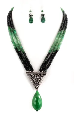 200 Ct 100% Certified Three Row & Emerald Beads Designer Necklace For Gift