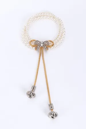 2012 C Pearl Rhinestone Bow Drop Choker Necklace