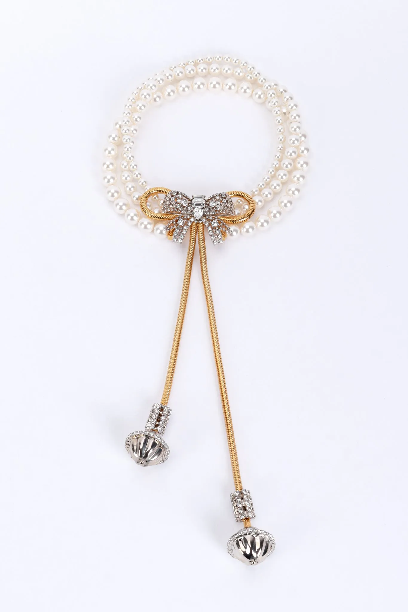 2012 C Pearl Rhinestone Bow Drop Choker Necklace