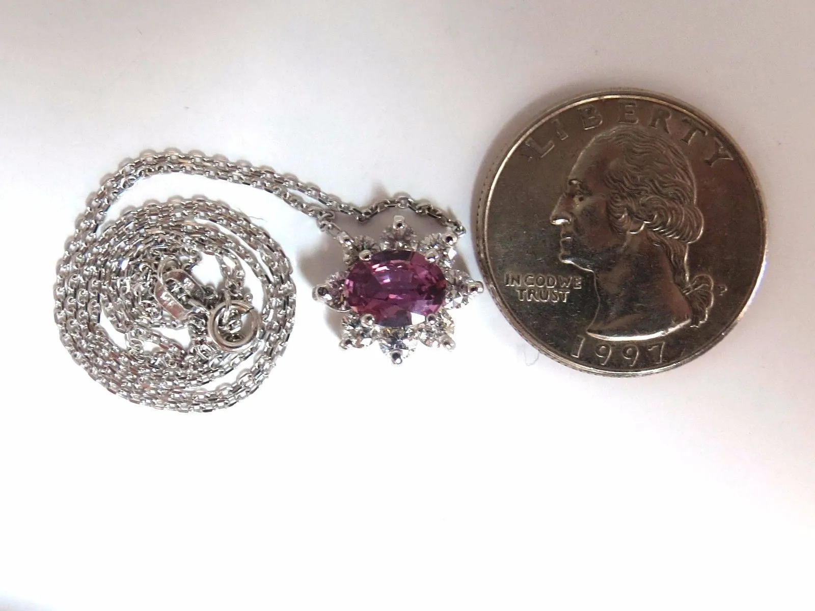 2.06ct natural purple pink sapphire cluster diamond necklace 14kt