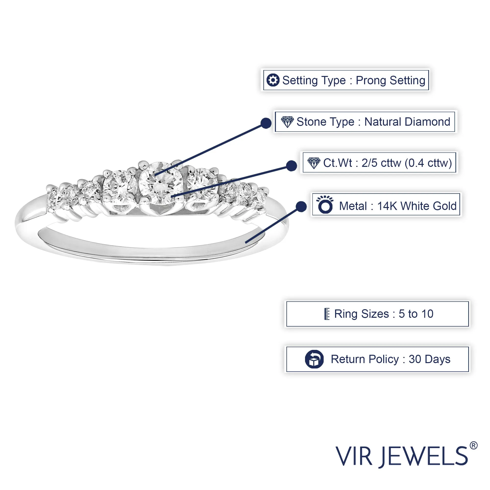 2/5 cttw Diamond Graduated Engagement Ring 14K White Gold