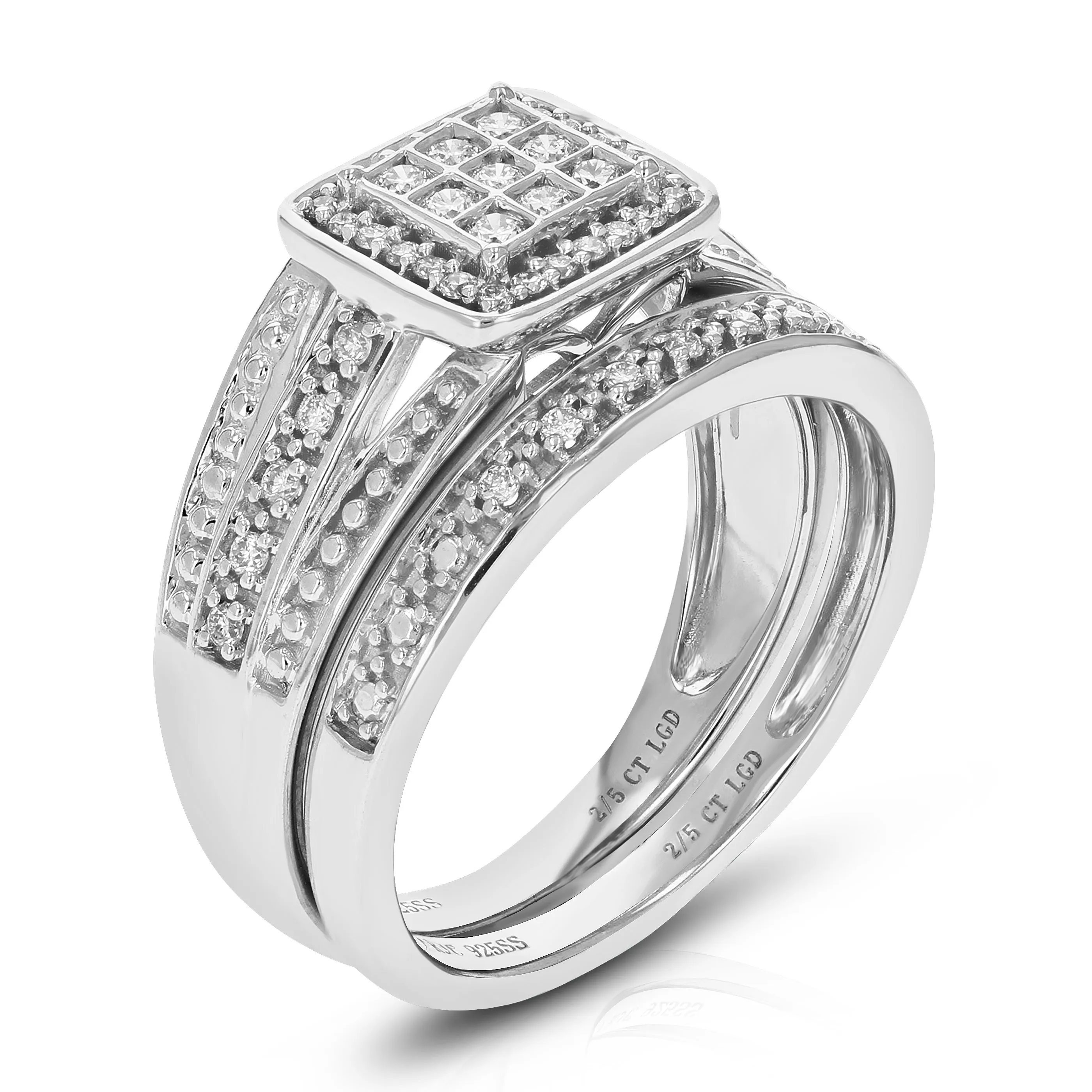 2/5 cttw Lab Grown Diamond Cushion Bridal Set in Sterling Silver