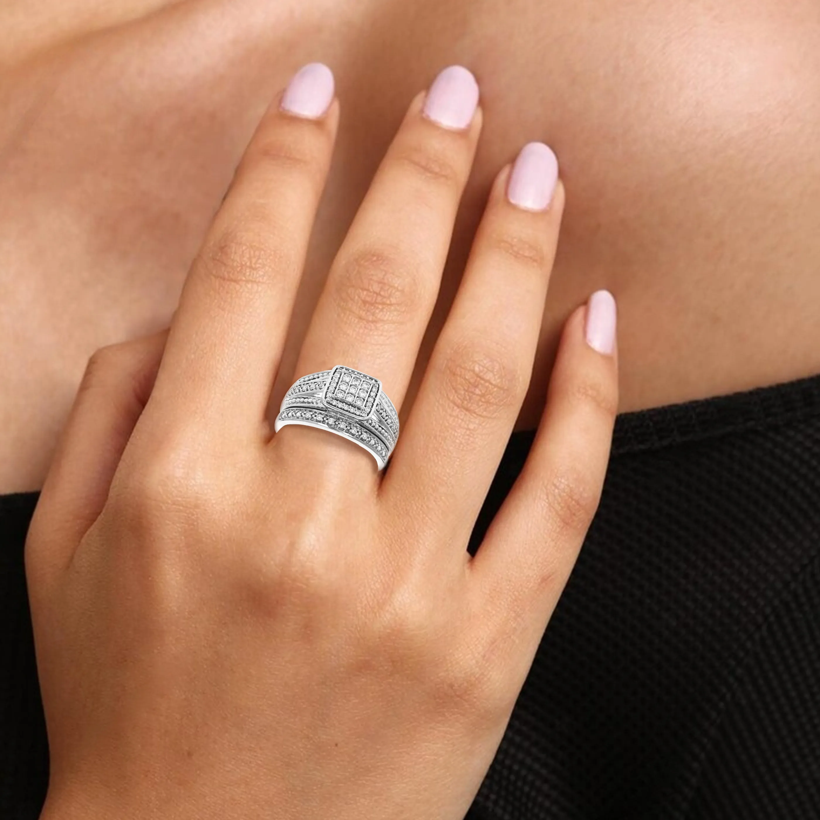 2/5 cttw Lab Grown Diamond Cushion Bridal Set in Sterling Silver