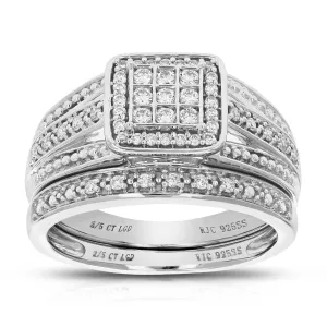 2/5 cttw Lab Grown Diamond Cushion Bridal Set in Sterling Silver