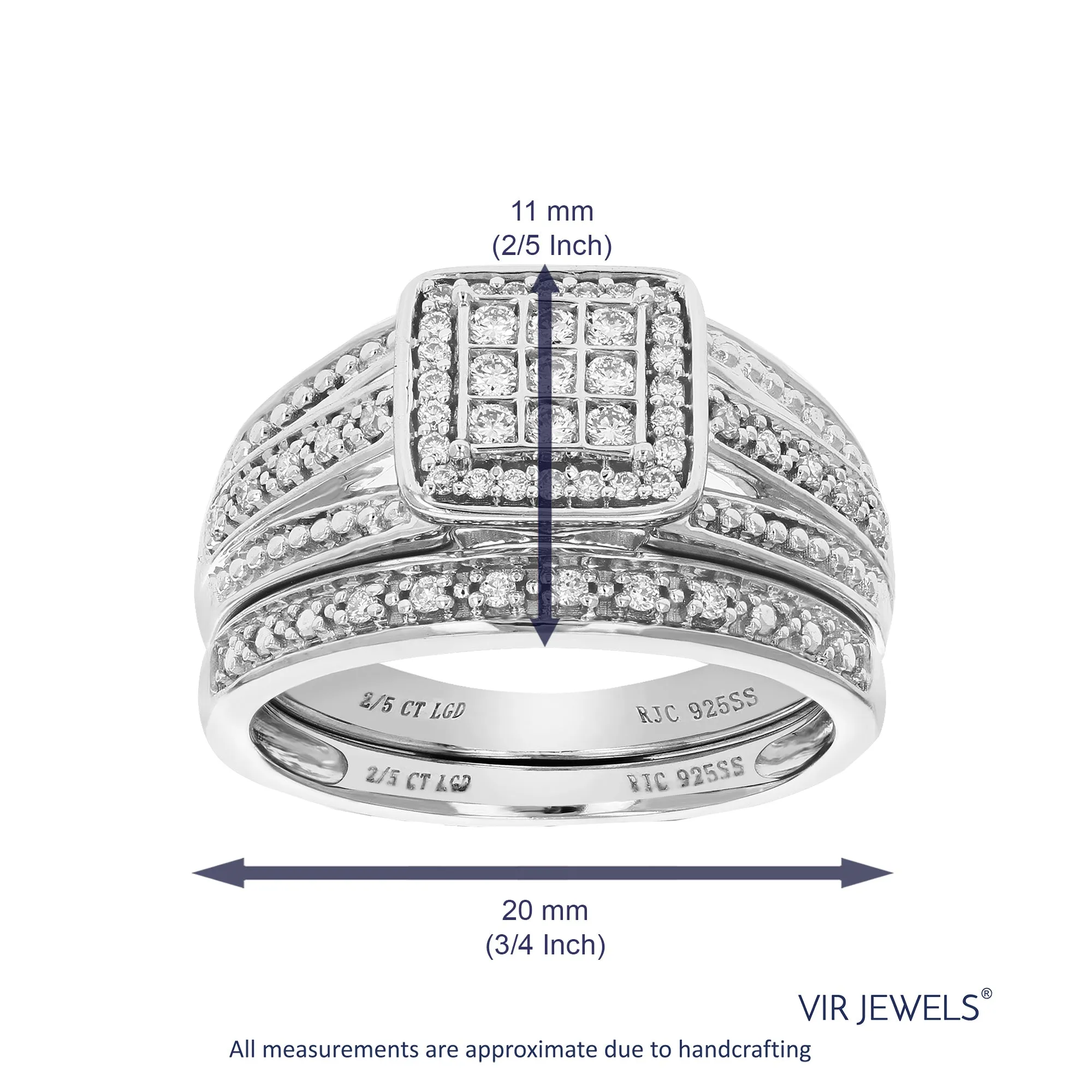 2/5 cttw Lab Grown Diamond Cushion Bridal Set in Sterling Silver