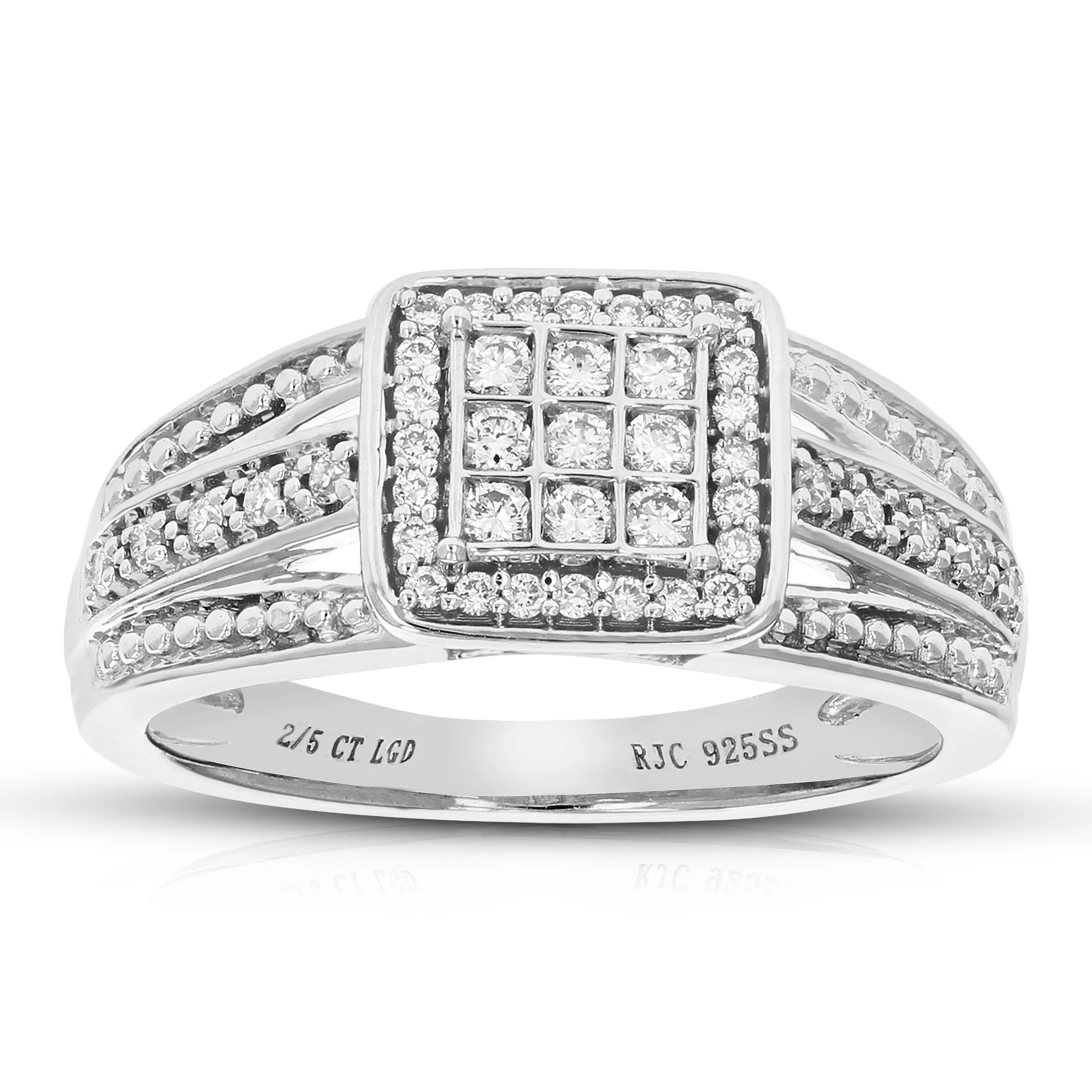 2/5 cttw Lab Grown Diamond Cushion Bridal Set in Sterling Silver
