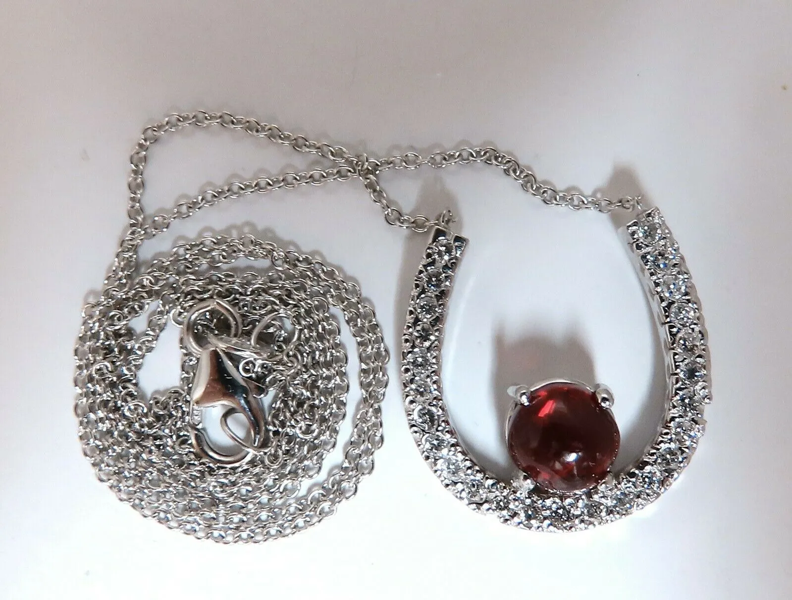 2.55ct Natural Spinel Diamond Horseshoe Necklace 14 Karat