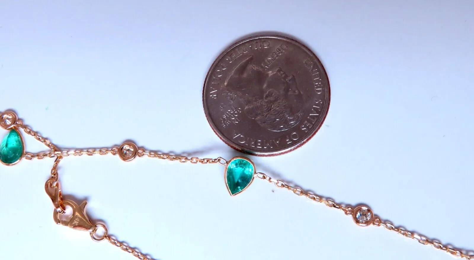 2.70ct. Natural Pear Emeralds Diamonds Yard Necklace 14kt