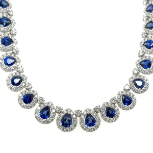 27.65carat Pear shape Diamond and Royal Blue Sapphire Statement Necklace