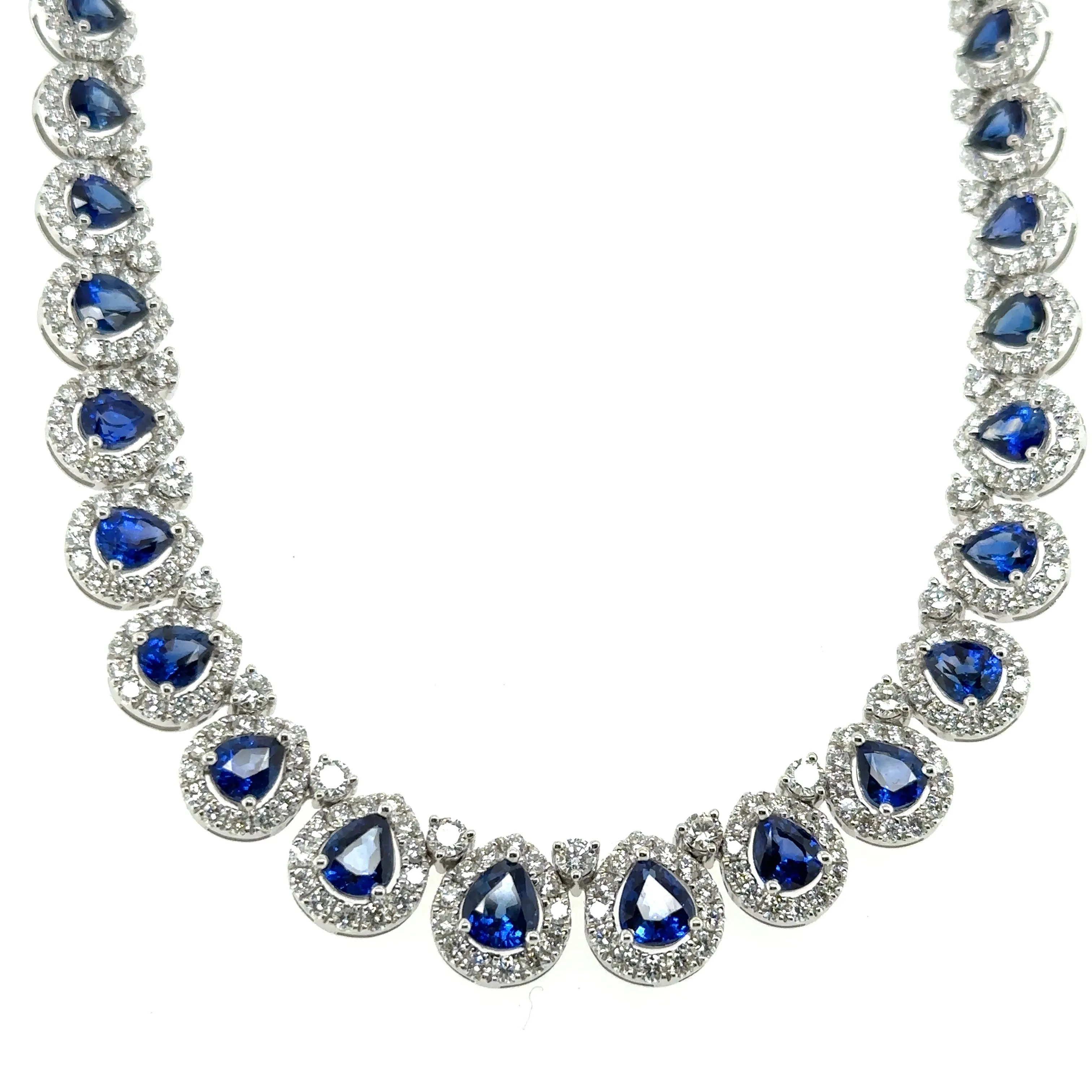 27.65carat Pear shape Diamond and Royal Blue Sapphire Statement Necklace