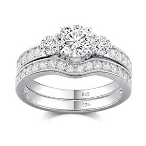 2pcs 3 Stone Round Cut Created Diamond Wedding Ring Set