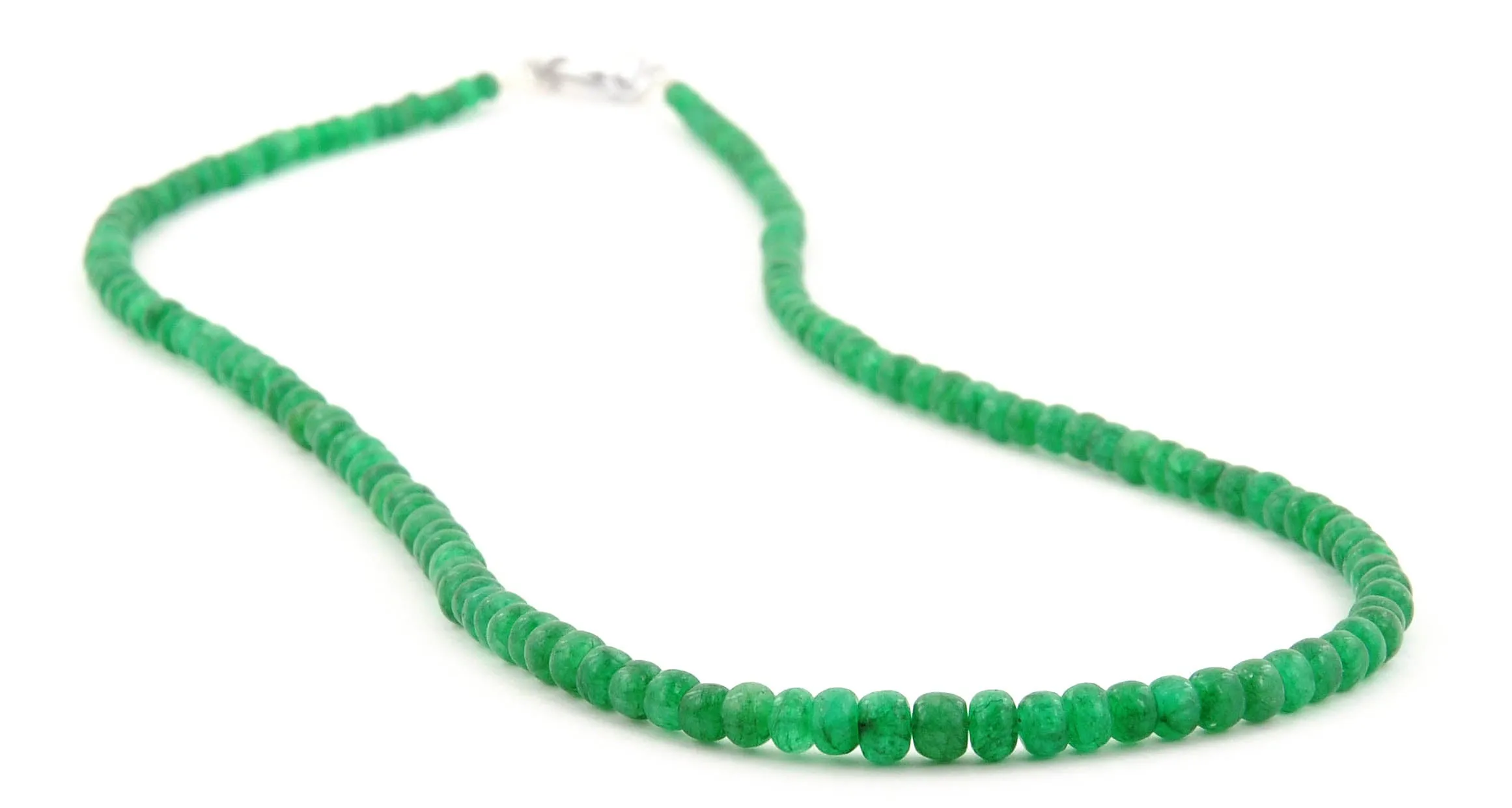 3 - 4 mm Single Strand Emerald Gemstone Necklace In Sterling Silver Clasp