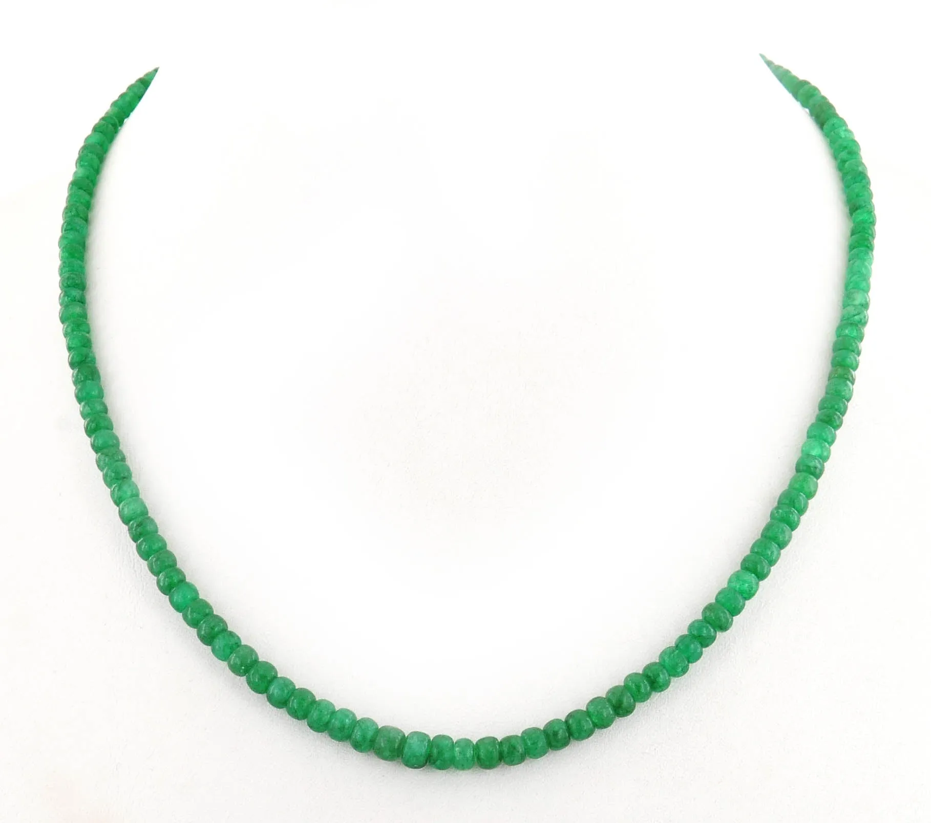 3 - 4 mm Single Strand Emerald Gemstone Necklace In Sterling Silver Clasp