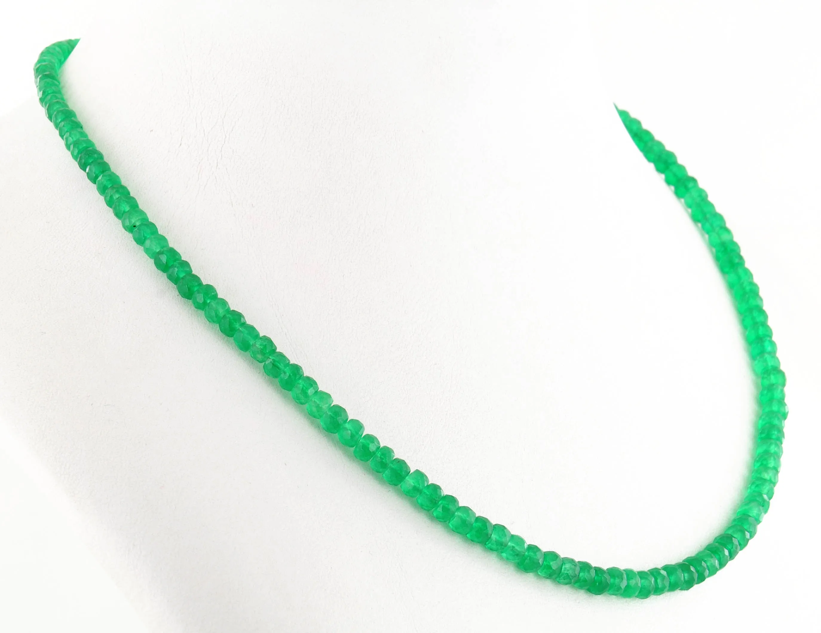 3 - 4 mm Single Strand Emerald Gemstone Necklace In Sterling Silver Clasp
