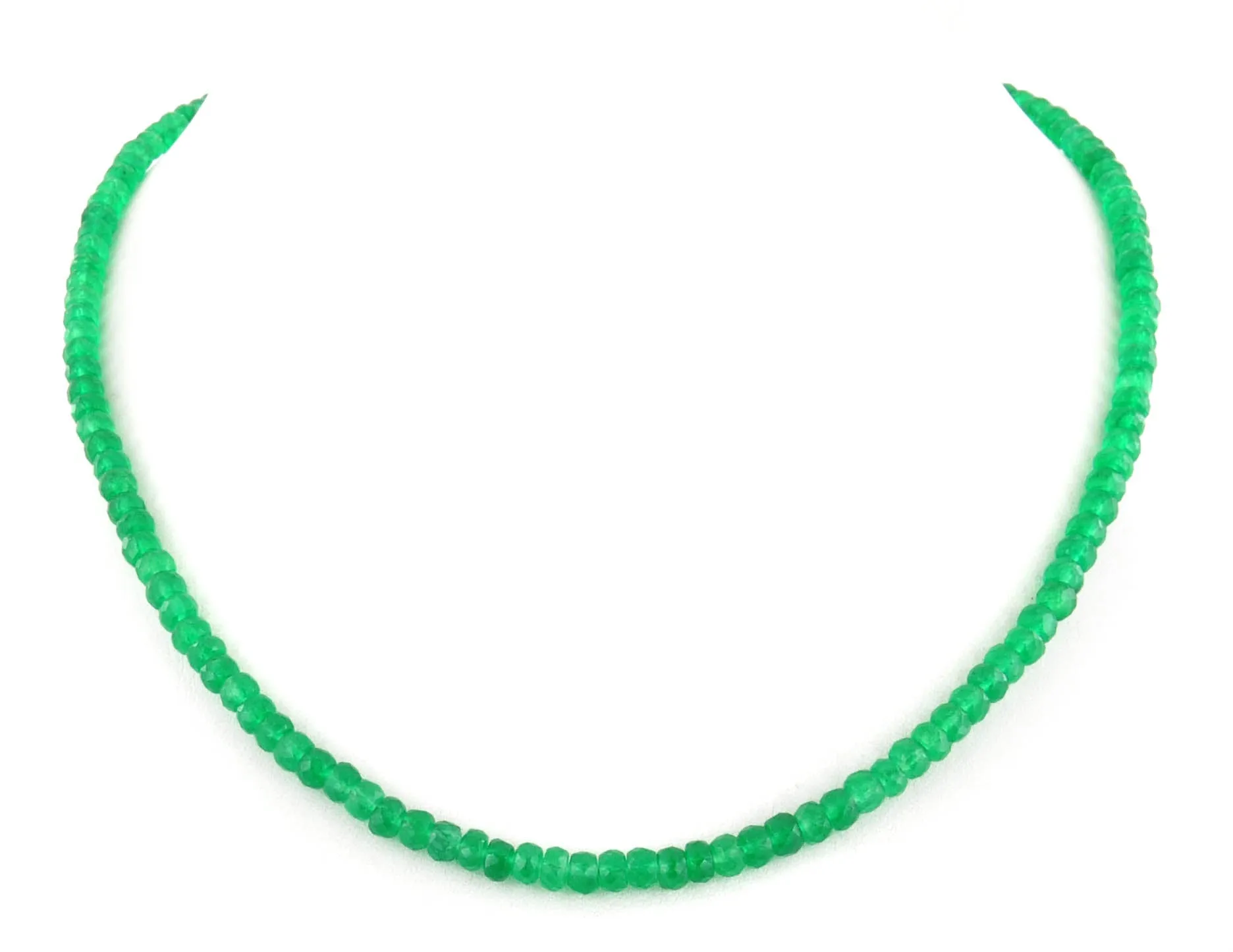 3 - 4 mm Single Strand Emerald Gemstone Necklace In Sterling Silver Clasp