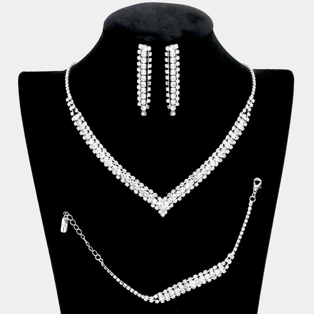 3 Piece Clear Rhinestone Necklace Set| Homecoming Necklace | Homecoming Jewelry | 509066
