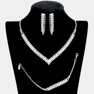 3 Piece Clear Rhinestone Necklace Set| Homecoming Necklace | Homecoming Jewelry | 509066