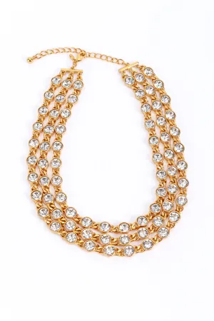 3-Strand Gold Crystal Collar Necklace