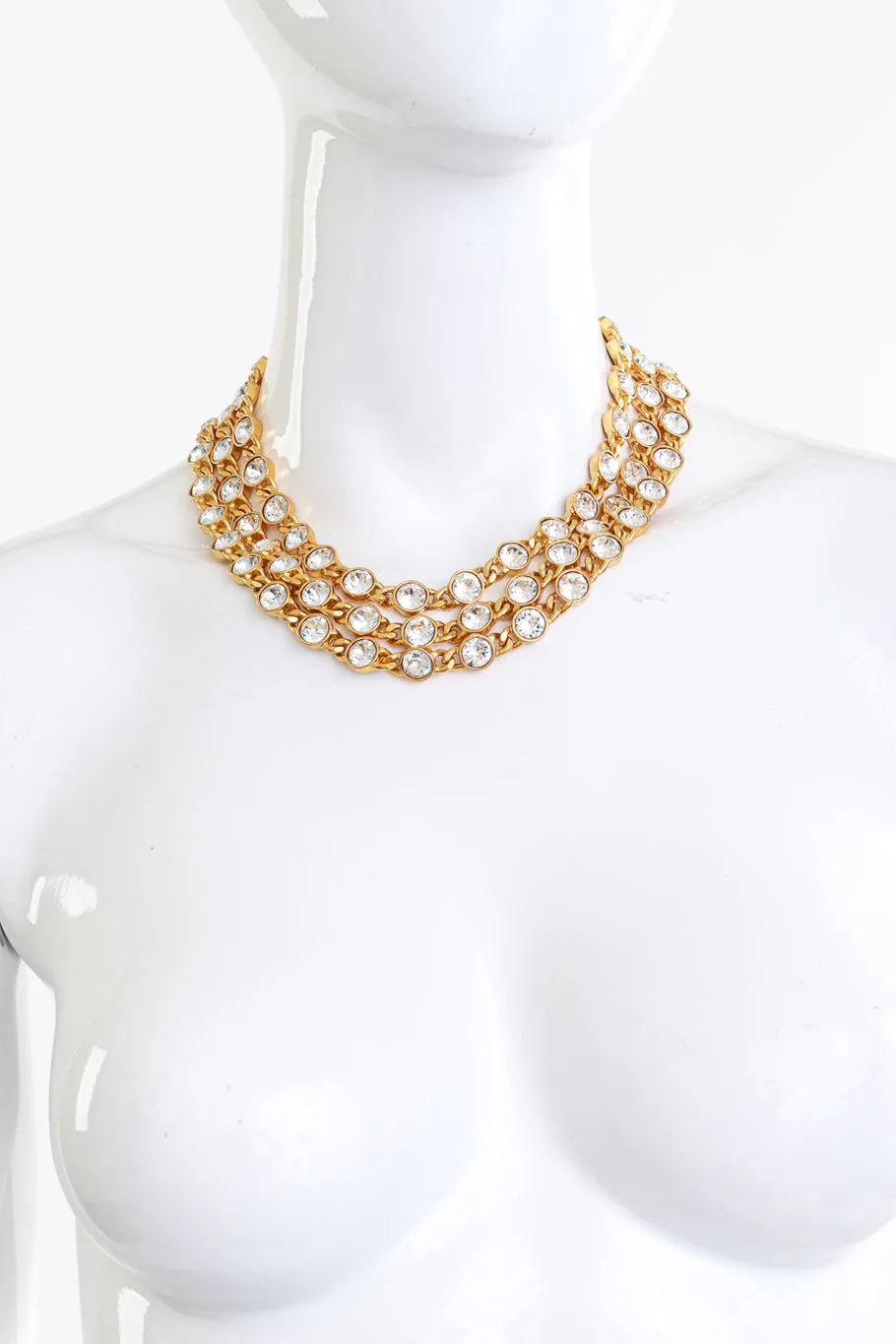 3-Strand Gold Crystal Collar Necklace