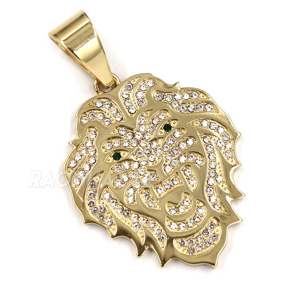 316L Stainless Blinged Out Drake Tiger Charm Pendant w/ 4mm Miami Cuban Chain