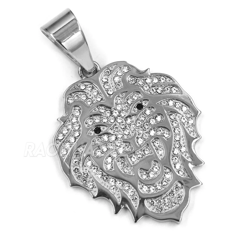 316L Stainless Blinged Out Drake Tiger Charm Pendant w/ 4mm Miami Cuban Chain